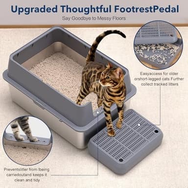 Stainless Steel Litter Box , 28"L*20"W*12"H XXL Extra Large Litter Boxes with lid ,Metal Litter Box with Hight Sides for Big Cats& Multiple Cats,Never Absorbs Odors, Anti-Urine Leakage, Easy Cleaning - Image 5