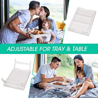 Artmeer Bed Tray Table with Folding Legs,Bamboo Breakfast in Bed for TV Table, Laptop Computer Tray,Eating,Snack Tray (White) Large Size - Image 4