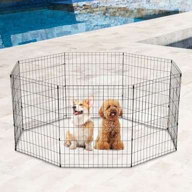 FDW 30 Inch Dog Pen 8 Panel Dog Playpen Indoor Outdoor Metal Puppy Pet Fence Portable Folding Animal Exercise Fence,Black - Image 6