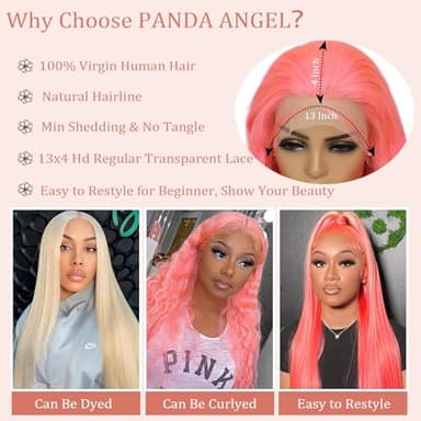 PANDA ANGEL Pink Straight Lace Front Wig Human Hair 13x4 Hd Transparent Lace Frontal Wigs Human Hair Glueless Wear and Go Wigs for Black Women Hot Pink Human Hair Straight Wig 22 Inch - Image 3
