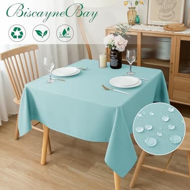 Biscaynebay Square Tablecloth 70x70 Inch-Auqa Blue Card Fabric Table Cover-Folding Table Cloths Linen Water Resistant Washable for Kitchen Dining Picnic Patio Outdoor Party Restaurant Tables - Image 2