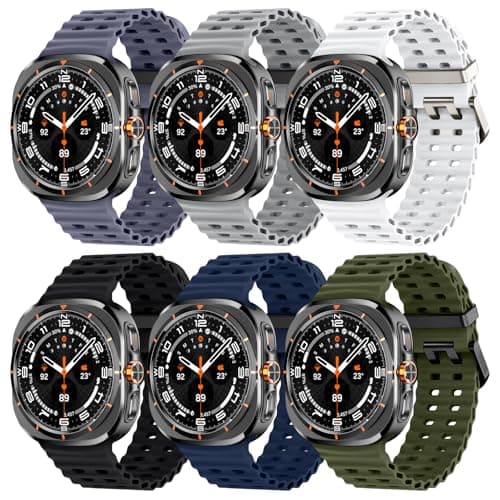 Acextro 6-Pack Marine Sport Band Compatible with Galaxy Watch Ultra Bands 47mm (2025/2024), Samsung Watch 7 Ultra Bands for Men Women, Breathable Ocean Silicone Strap No Gap Design - Image 1