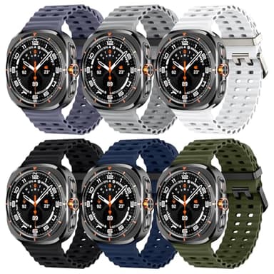 Acextro 6-Pack Marine Sport Band Compatible with Galaxy Watch Ultra Bands 47mm (2025/2024), Samsung Watch 7 Ultra Bands for Men Women, Breathable Ocean Silicone Strap No Gap Design - Image 1