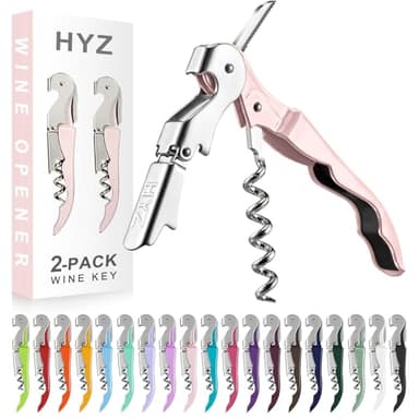 HYZ 2-Pack Wine Opener Waiter Corkscrew, Professional Wine Key for Servers, Bartender with Foil Cutter, Manual Wine Bottle Opener Double Hinged (Pink) - Image 1