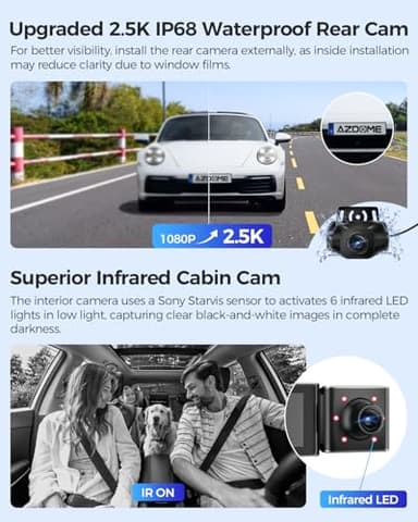 AZDOME M550 Max 4K 3 Channel Dash Cam, Dual STARVIS Sensors, 4K+2.5K+1080P Front and Rear Inside Triple Car Camera, Built-in WiFi GPS, 64GB Card Included, IR Night Vision, WDR, 24H Parking Mode - Image 4