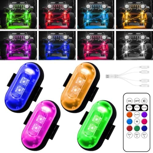 Wireless LED Lights for Car, Wireless Rock Lights with 8 Colors 10 Modes,Led Strobe Warning Light, Motorcycles, Boats, Camping, Bikes, Drones，Design in USA (4pcs Black) - Image 1