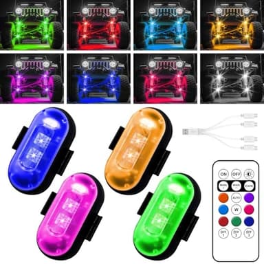 Wireless LED Lights for Car, Wireless Rock Lights with 8 Colors 10 Modes,Led Strobe Warning Light, Motorcycles, Boats, Camping, Bikes, Drones，Design in USA (4pcs Black) - Image 1