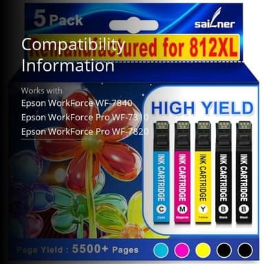 Remanufactured for 812XL Ink Cartridges Combo Pack with Lastest Chip Replacement for Epson 812 812XL T812XL Ink Cartridges Work with Epson Workforce Pro WF-7840 WF-7820 WF-7310 EC-C7000 Printers - Image 3