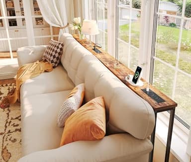 SUPERJARE 5.9 Inch Narrow Console Table with Outlet, Sofa Table Set of 2, Total Length 78'', Behind Couch Table, Long Entryway Tables with Charging Station, for Living Room, Rusitc Brown - Image 8