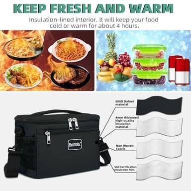 BEIMILY Lunch Box for Men/Women, Small Insulated Lunch Bag, Leak-Proof Soft Cooler Tote Bag, Reusable LunchBox for Work, Travel, Fitness, Picnic with Adjustable Shoulder Strap for Adults (Black) - Image 5
