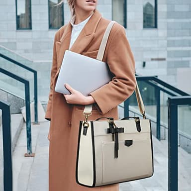 Keyli Laptop Tote Bag Canvas Laptop Bag for Women 15.6 inch Casual Work Shoulder Bags Large Capacity Professional Business Office Computer Briefcase Handbag Purses for Travel, Office, School White - Image 2