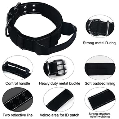 Yunleparks Reflective Dog Collar Heavy Duty Tactical with Control Handle and Metal Buckle for Dog Training(Medium, Black) - Image 5