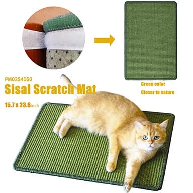 Pethave Cat Scratcher Mat, 23.6x15.7inch Natural Sisal Cat Scratchers for Indoor Cats with Velcro,Stick on Floor Cat Wall Scratcher,Horizontal Cat Scratch Mat Protect Furniture (Green Color) - Image 4