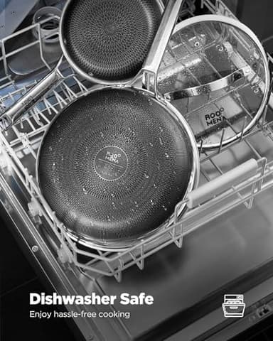 Roomena Nonstick Frying Pan Set with two Lid, Non-Toxic Tri-Ply Hybrid Ceramic Skillet three Piece, 8, 10 & 12 Inch Stainless Steel Pans, PFAS/PFOA/PTFE Free, Oven Safe, Induction Compatible - Image 8