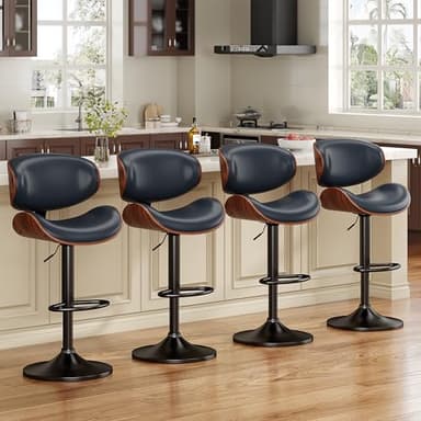 YaFiti Bar Stools Set of 4, Bentwood Adjustable Height Swivel Bar Stools, PU Leather Upholstered Bar Chair with Back and Footrest for Bar, Kitchen, Blue - Image 1