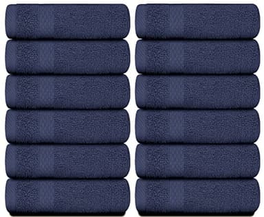 White Classic Luxury Cotton Washcloths 13x13 Inch - 650 GSM Turkish Cotton | Hotel, Spa, Bathroom Face Towel | 12 Pack, Navy Blue - Image 2