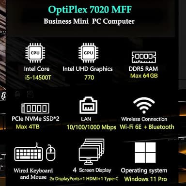 Dell OptiPlex 7020 MFF Mini Desktop, 7000 Micro Business Computer, 14th Gen Intel 14-Core i5-14500T (Beat i7-13700T), 16GB DDR5 RAM, 512GB PCIe SSD, WiFi 6E, 2 DisplayPorts + HDMI, Windows 11 Pro - Image 2