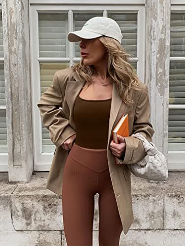 OQQ Women's 3 Piece Tank Tops Ribbed Seamless Workout Exercise Shirts 2025 Summer Basic Camis Black Coffee Beige - Image 3