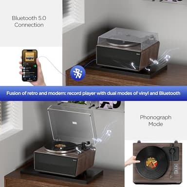 All in One Vinyl Record Player,Bluetooth Turntable Built in 4 Stereo Speakers Phono Preamp,High Fidelity Turntables for Vinyl Records with Magnetic Cartridge AT-3600L MM,Belt Drive 2-Speed,33/45 RPM - Image 4