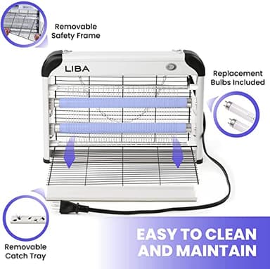 LiBa Electric Bug Zapper, Indoor Insect Killer - (2) Extra Replacement Bulbs - Fly, Mosquito Killer and Repellent - Lightweight, Powerful 2800V Grid, Easy-to-Clean, with a Removable Washable Tray. - Image 5