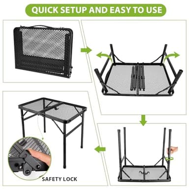 3x2 FT Folding Camping Table Foldable Grill Table for Outdoor BBQ, Metal Portable Camping Grill Stand with Mesh Desktop, Adjustable Height Lightweight BBQ Tables Black - Image 6