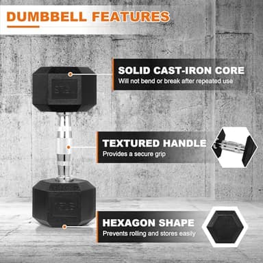 Fitvids Dumbbell Set with Rack, Rubber Coated Hex Dumbbell Weights in 100lbs, 5, 10, 15, 20lbs Pair - Image 3