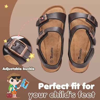 Torotto Toddler Kids Sandals Boys Girls Cork Footbed Sandals with Adjustable Buckle Casual Slides Open Toes Flat(LHJ385/Brown,23) - Image 2