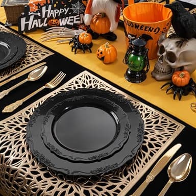 DaYammi 60PCS Black Plastic Plates, Heavy Duty Black Disposable Plates Premium 7.5 inch Dessert Cake Salad Appetizer Plates Hard Plastic Plates Disposable for Halloween Party - Image 3
