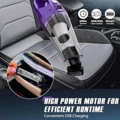 Handheld Vacuum Cordless,Car Vacuum Cleaner Portable Wireless with Powerful Suction/Multi Accessories,Low-Noise Lightweight Mini Hand Vacuum Cordless Rechargeable for Car,Office and Home Cleaning - Image 8