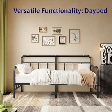Sementa Daybed-Frame, Twin-Daybed with Classic-Headboard - Heavy Duty Steel Slats,Metal Sofa Bed Frame for Living Room Bedroom Guest Room, Easy Assembly(Black) - Image 3
