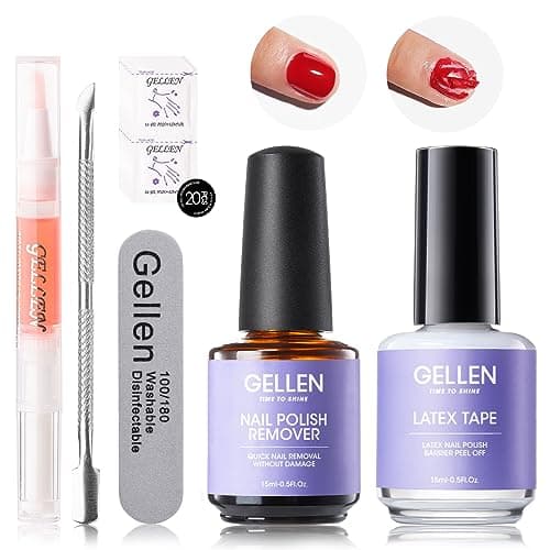 Gellen Gel Polish Remover Kit - Gel Nail Polish Remover with Latex Tape Peel Off Liquid and Manicure Tools, Quick & Easy Gel Polish Remover in 2-5 minutes, No Damage to Nails - Image 1