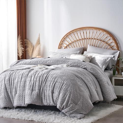 akkialla Boho Full Size 7 Piece Bedding Set, Light Grey, Microfiber Comforter Set with Sheets, Pillowcases and Shams for All Seasons - Image 1