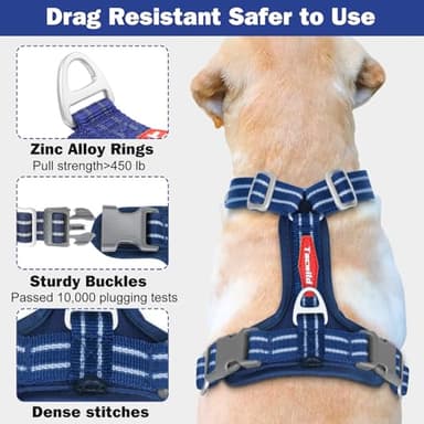 Tacwild No Pull Dog Harness - Adjustable Reflective Dog Vest with Metal Snap, Soft Breathable Mesh No Choke Puppy Harness, Easy to Put on & Take Off (Blue-XL) - Image 3