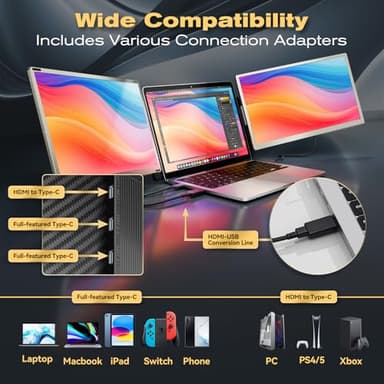 Teamgee 15.6" Laptop Screen Extender | Portable Monitor for 13-17” Mac/Windows Laptops | 120% sRGB FHD, Metal Stand, 235° Rotation, Ideal for Hybrid Work - Image 6