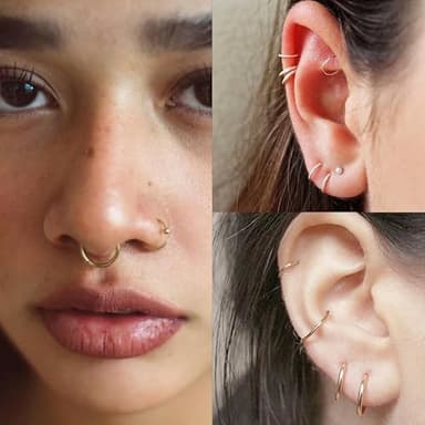 20G 18G 16G Titanium Nose Ring Hoop, Cartilage Hoop Earrings for Women Men Silver Gold Nose Ring Septum Ring Tragus Conch Helix Daith Lip Piercing Jewelry 6mm/7mm/8mm/9mm/10mm (Gold-20g, 7mm) - Image 7