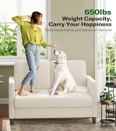 Welzona Loveseat Sofa, 51" Love Seat, Comfy Teddy Small Loveseat for Small Spaces, Tool-Free Setup Sofa Couch for Bedroom, All-Wood Couches for Living Room, No Pillow Included, Beige - Image 5