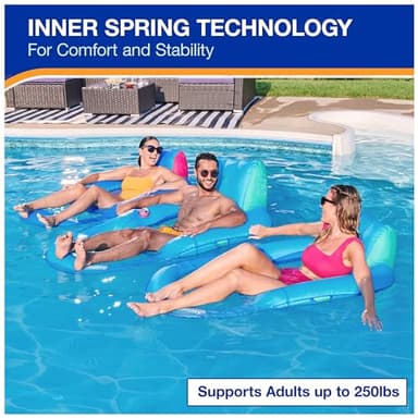 SwimWays Spring Float Premium Recliner Pool Lounger, Inflatable Pool Floats Adult with Fast Inflation for Ages 15 & Up, Sky Blue - Image 4