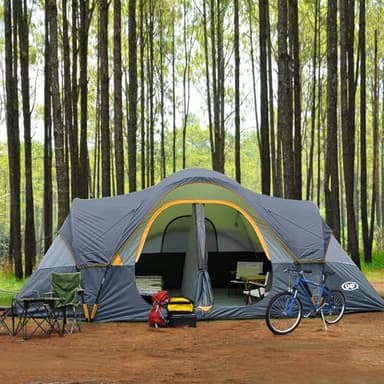 UNP Camping Tent 10-Person-Family Tents, Parties, Music Festival Tent, Big, Easy Up, 5 Large Mesh Windows, Double Layer, 2 Room, Waterproof, Weather Resistant, 18ft x 9ft x78in (Gray) - Image 3