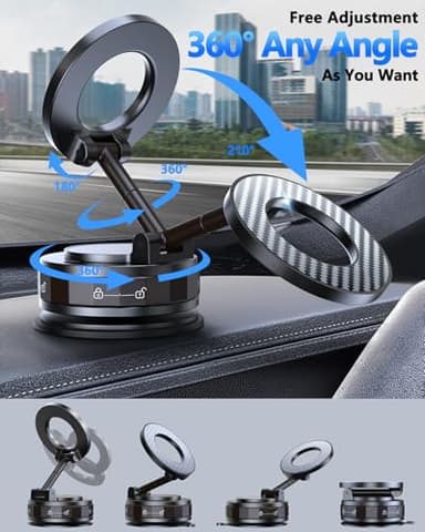 Vacuum Magnetic Car Phone Holder for Mag-Safe [89+LBS Suction & 3200gf Magnetic] 360° Adjustable Ultra Suction Cup Phone Holders for Your Car, Car Mount for iPhone 17 Pro Max 16 15 14 13 12 Air Plus - Image 4