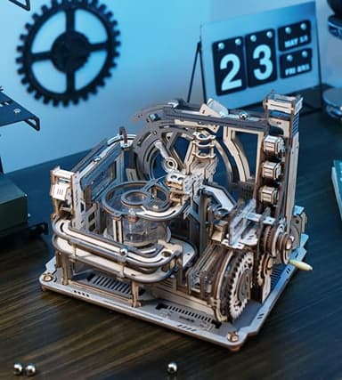 ROBOTIME Motorized Wooden Puzzles for Adults - 3D Puzzles for Adults LGC01 Marble Spaceport - Wooden Marble Run Model to Build - Space/STEM/Engineering Gift - Image 7