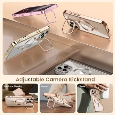 GolbinBox Magnetic for iPhone 16 Pro Case with Stand, [Compatible with MagSafe], Camera Control Capture Button, 16FT Military-Grade Protection, Shockproof Slim Phone Case 6.3"(Rose Gold/Clear) - Image 5