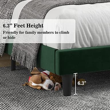 Allewie Queen Bed Frame/Velvet Upholstered Bed Frame with Vertical Channel Tufted Headboard/Strong Wooden Slats/Platform Bed Frame/Mattress Foundation/Box Spring Optional/Easy Assembly/Green - Image 6