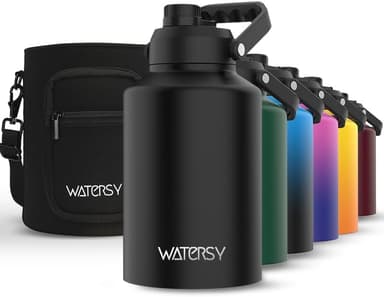WATERSY 1 Gallon Water Bottle Insulated(Cold for 48 Hrs),BPA Free&Leak Proof,128oz Stainless Steel Water Jug with Handle for Gym,Hiking,Camping&Travel,Black Large Thermo - Image 2