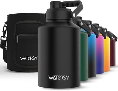 WATERSY 1 Gallon Water Bottle Insulated(Cold for 48 Hrs),BPA Free&Leak Proof,128oz Stainless Steel Water Jug with Handle for Gym,Hiking,Camping&Travel,Black Large Thermo - Image 1