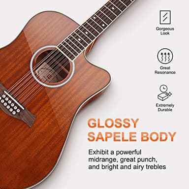 Vangoa 12 String Guitar Acoustic Electric, Upgraded Guitar 12 Strings Bundle for Beginner Intermediate Adults Teens, Guitarra de 12 Cuerdas, Sapele Body Bone Nut, Brown Glossy - Image 2