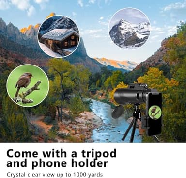 Monocular Telescope 80X100 2024 High Powered Monocular with Smartphone Adapter & Metal Tripod - BAK4 Prism with Clear for Wildlife Hunting Camping Travelling - Image 4