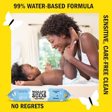 Molly's Suds Sensitive Clean Baby Wipes | 99% Water, Plant-Based, Fragrance Free | 576 Total Wipes (9 Flip-Top Packs) - Image 3