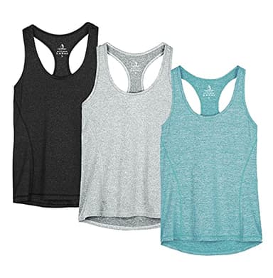 icyzone Workout Tank Tops for Women - Racerback Athletic Yoga Tops, Running Exercise Gym Shirts(Pack of 3)(M, Black/Granite/Green) - Image 1