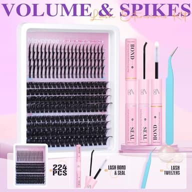Russian Lash Extensions Kit Spikes Lash Individuals 100D 120D Volume Eyelash Clusters D-Curly Lash Clusters Kit 12-19MM DIY Eyelash Extensions with Bond and Seal Eyelash Glue and Tweezers by Mavphnee - Image 2
