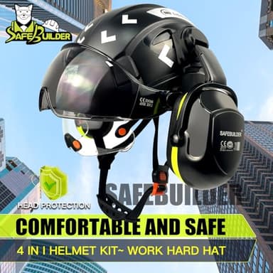 SAFEBUILDER Safety Hard Hats with Visor Hearing Protection 4 in 1 Safety Helmet Lightweight Adjustable Breathable 6-Point Suspension Head Protection ANSI Z89.1 Approved (Black+CSV+B&G 07 Ear Muffs) - Image 2